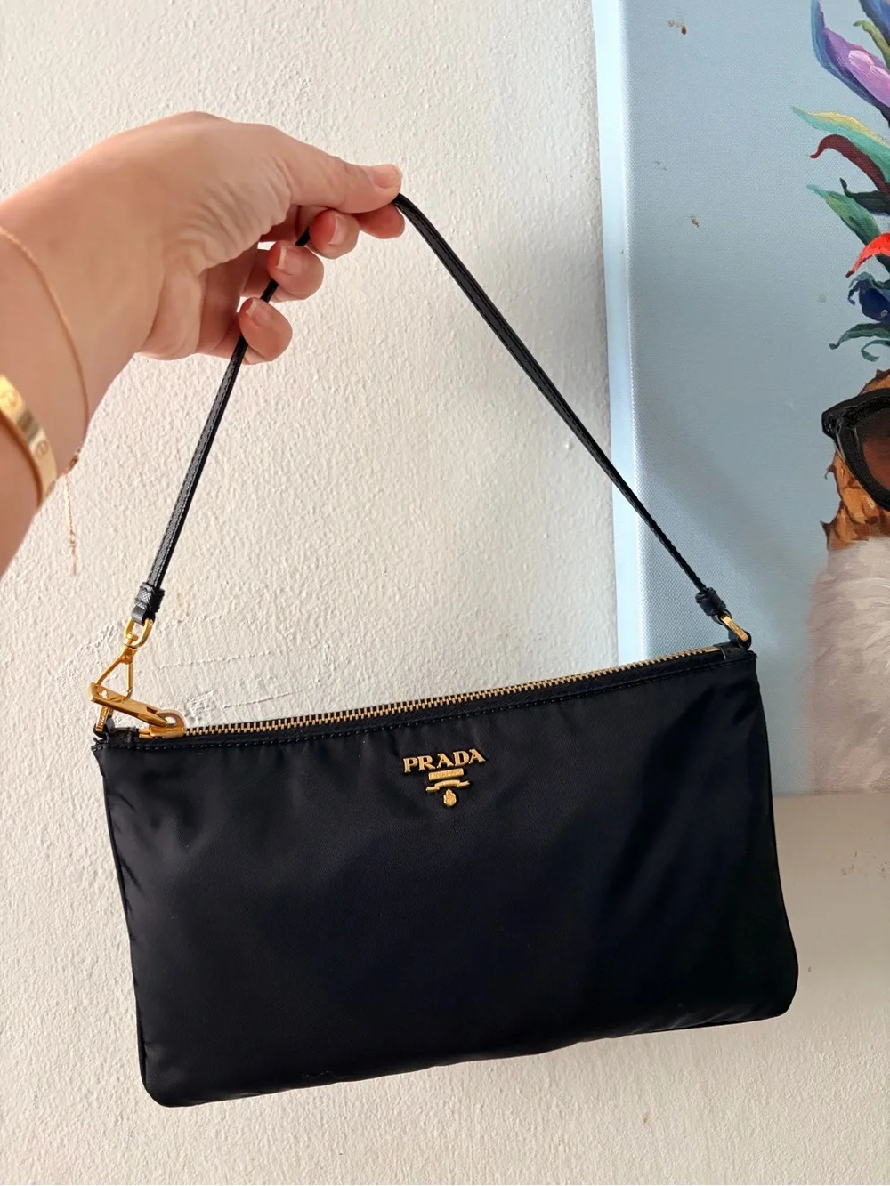 Prada Black Nylon Shoulder Bag with Gold-Tone Hardware - Picture 4 of 7